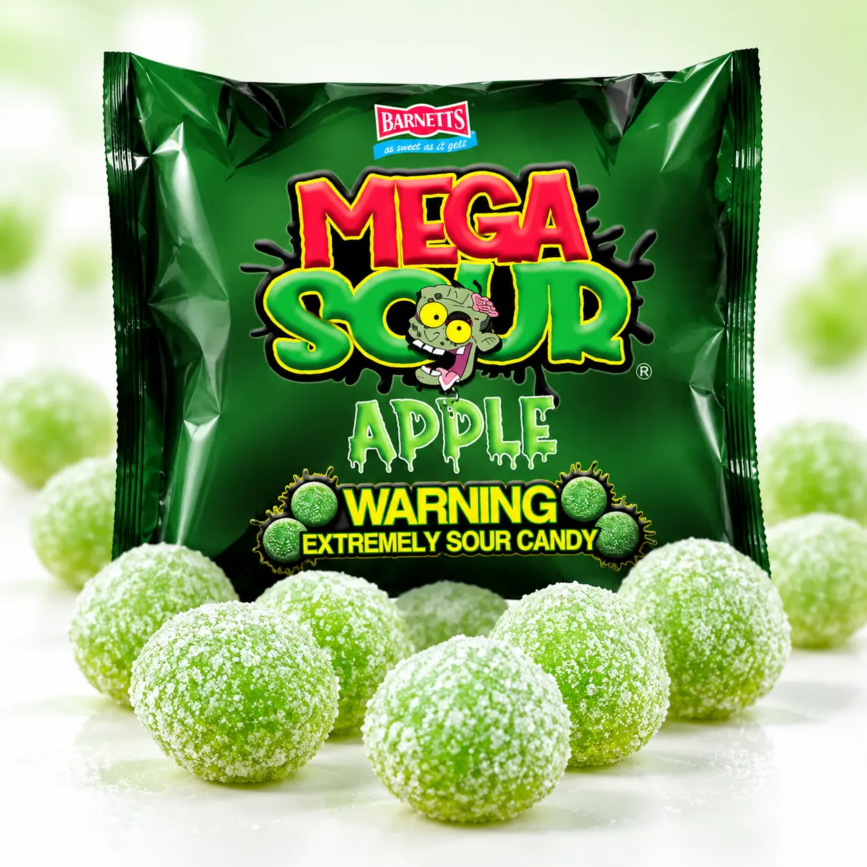 Barnetts Mega Extreme Sour Apple Candy - World's Sourest Candy for Thrill-Seekers & Sour Enthusiasts - TikTok Trending Treat - candy challenge