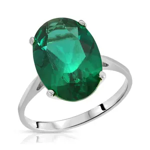 Galaxy Gold GG Stunning 4.50 Carats 925 Sterling Silver Brilliant Oval Cut Emerald Solitaire Ring with Genuine Vibrant Emerald Oval Shape Anniversary Engagement Promise Her Him Unisex (10.5)