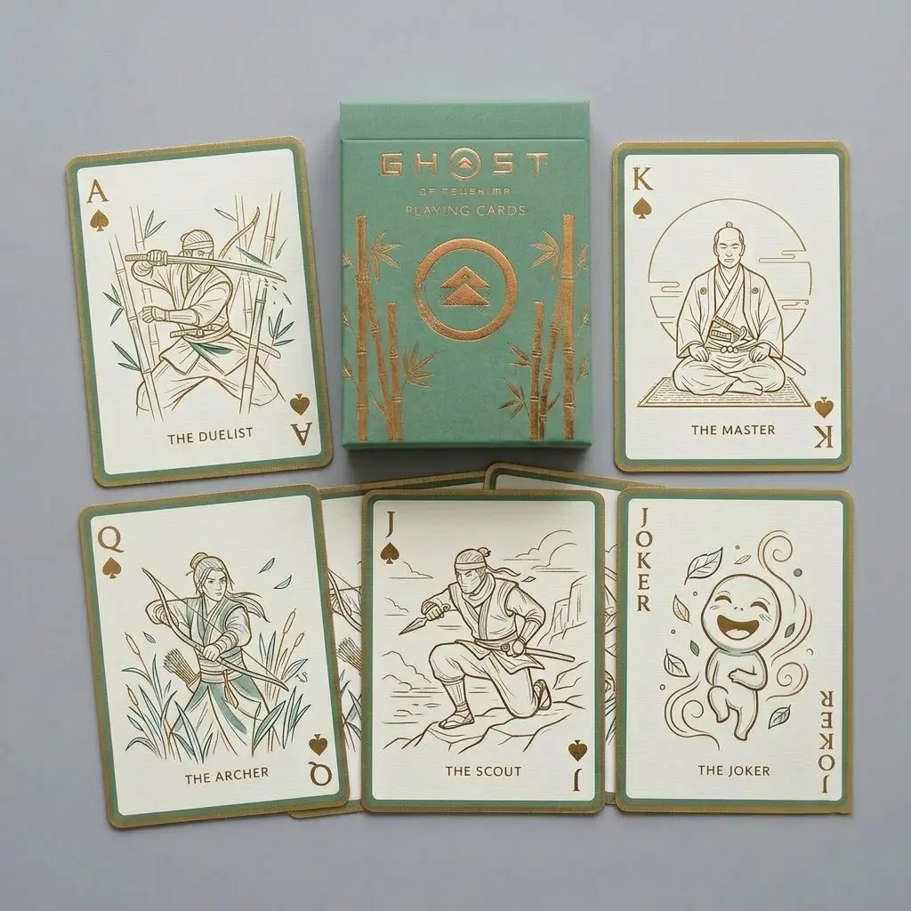 Samurai Bamboo Forest Playing Cards, Jade Green and Gold Poker Deck, Gift for Collectors and Card Games