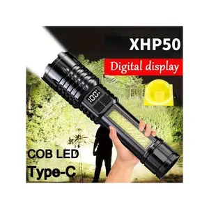Strong Flashlight 3000LM, Hunting Tactical Flashlight, USB Rechargeable, Strobe Light over 1 Mile, Emergency Lighting White Flashlight Red&Blue Alarm Lights, Waterproof, Camping Gadgets, for Fishing Garden White Flashlight