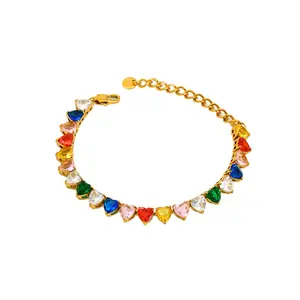 VEVE  Heart Zircon Tennis Bracelets | Clear & Rainbow Styles | Tarnish-Free 18k Gold