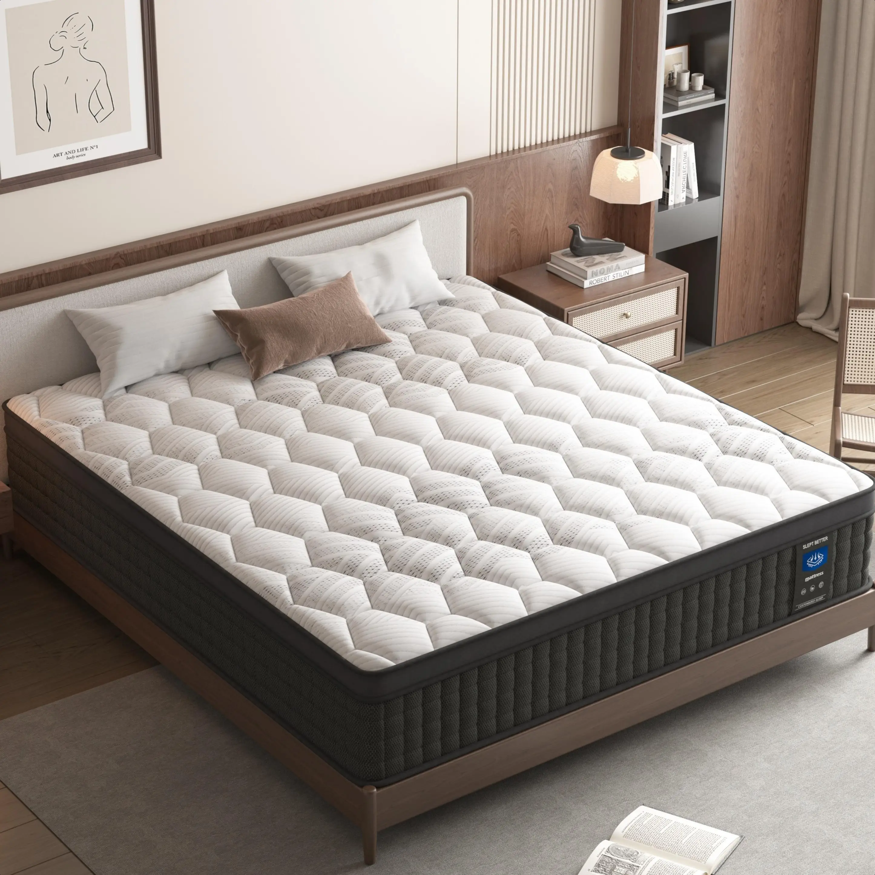 10'12'14 inch Twin Full Queen King Mattress, Memory Foam Individual Pocket Springs Mattress in a Box,Medium Firm,Perfect for Side Sleepers, Breathabl