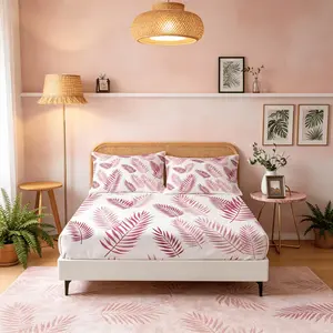 Palm Leaf Fitted Sheet Set, 3 Pieces (1 Fitted Sheet + 2 Pillowcases, Without Pillow Insert), Tropical Style Elegant & Comfortable Bedding with Breathable Deep Pocket Design, Ideal for Girls'/Teen Bedrooms, Perfect as a Gift