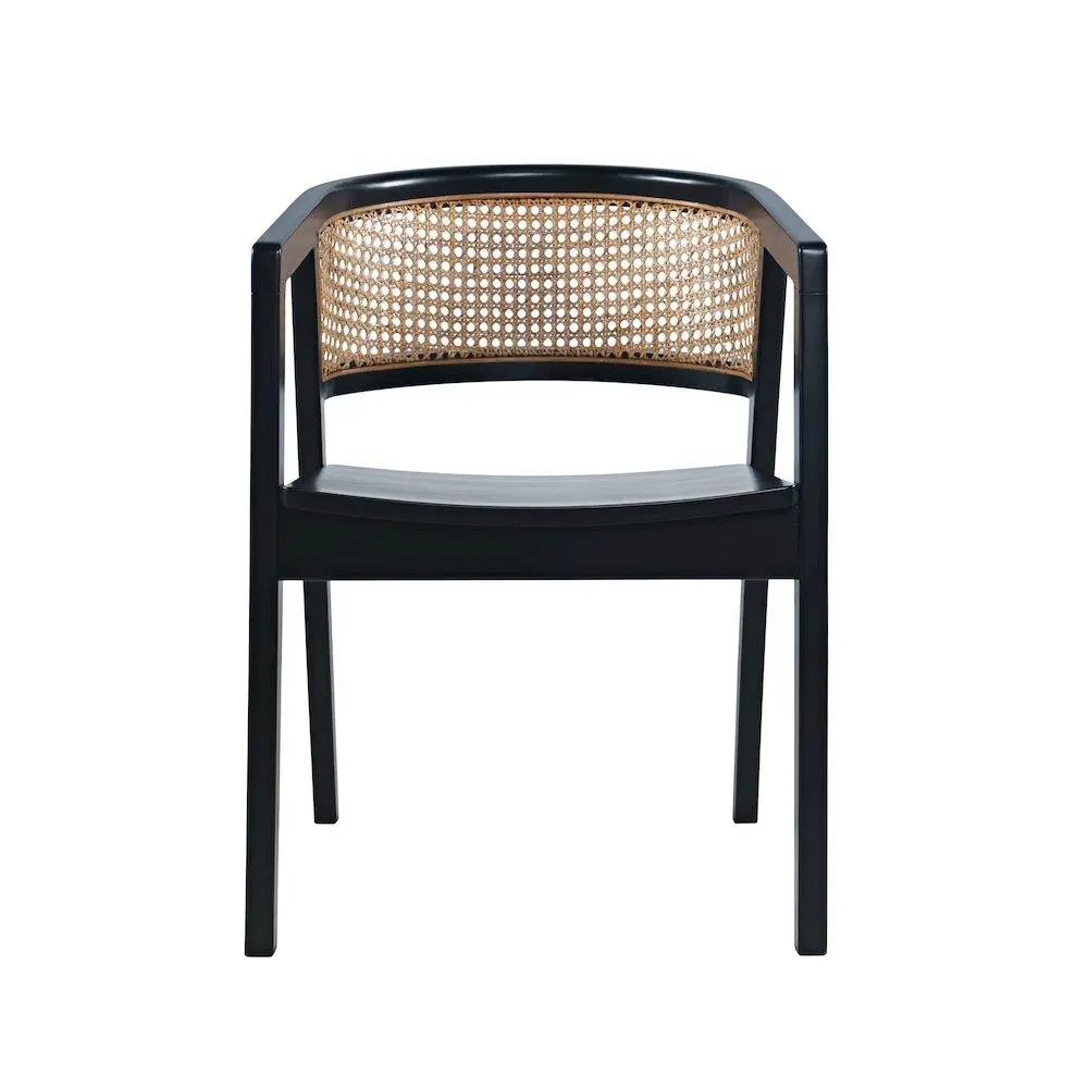 Lucas Modern Scandinavian Wood Dining Chair - Curved Back Cane-Rattan Weave Single Seat, Versatile Aesthetic Eclectic Accent Piece for Indoor Dining Spaces, Dining Chairs, Barrel Chair