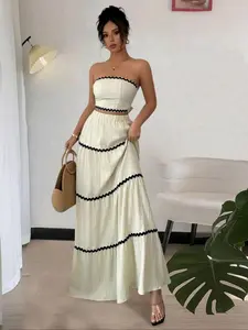 Women's Two-piece Set, Elegant Chic Fashion Casual Fitted Top & Skirt Set for Daily Outdoor Wear, Women's Clothing for All Seasons