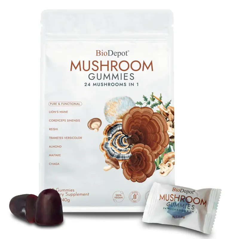 Biodepot Lion’s Mane Mushroom Gummies for Focus & Memory Support, Vegan Nootropic Supplement, Natural Berry Flavor