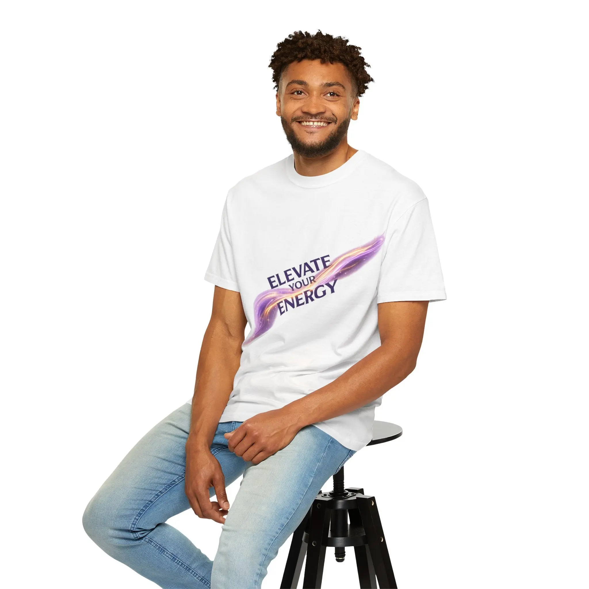 Men's Motivational T-Shirt - Short Sleeve Tops, Relaxed Fit, Garment-Dyed Energy Wave Graphic Tee, Core Vitality Apparel, Cold Wash Compatible, Graphic Print