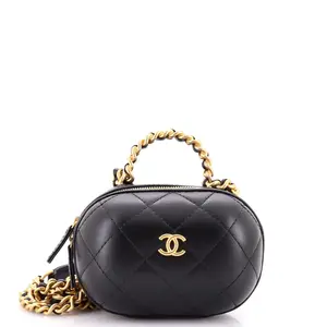 Pre-owned CHANEL Leather Top Handle Bags CC Bubble Top Handle Vanity Case with Chain Quilted Lambskin Mini by Rebag