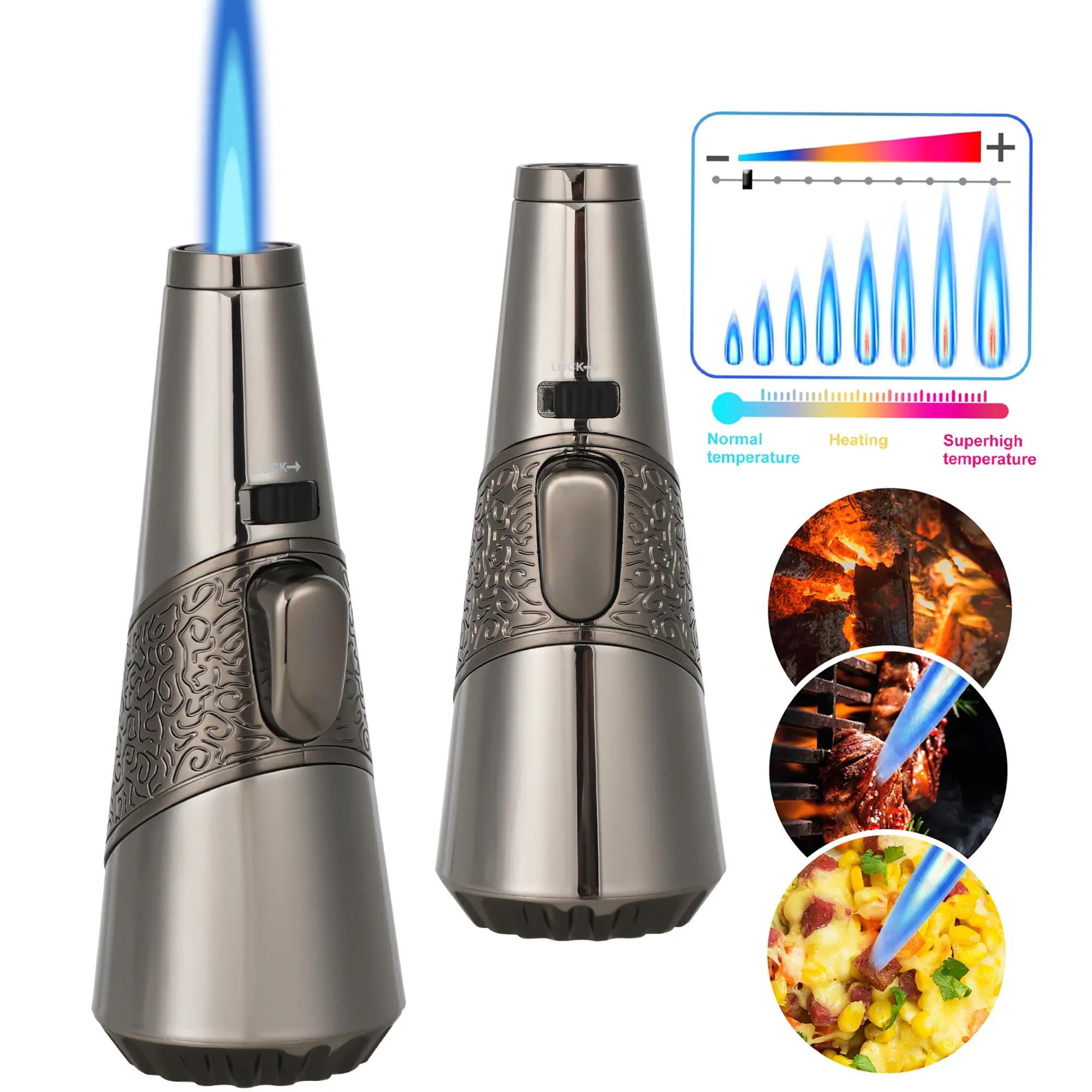 Kitchen Blow Torches,Kitchen Cooking Butane Torch Lighter With Safety Lock, Lock Fire Function, Extra-Long Flame, Powerful And Adjustable, Refillable Multi-Functional Torch, BBQ, Baking, Welding (Butane Gas Not Included) Utensils