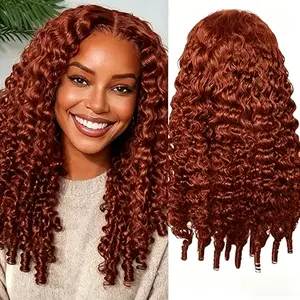 Natural Melt Hairline Wig Burmese Curly Glueless HD Lace Wig 33 # reddish brown wig
