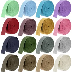 16 Rolls 1 Inch Wide 3.3 Yard Cotton Polyester Webbing Straps, 16 Colors Nylon Twill Tape Ideal for Bag Making, DIY Crafts, Pets, Backpack, Furniture, Gardening Supplies