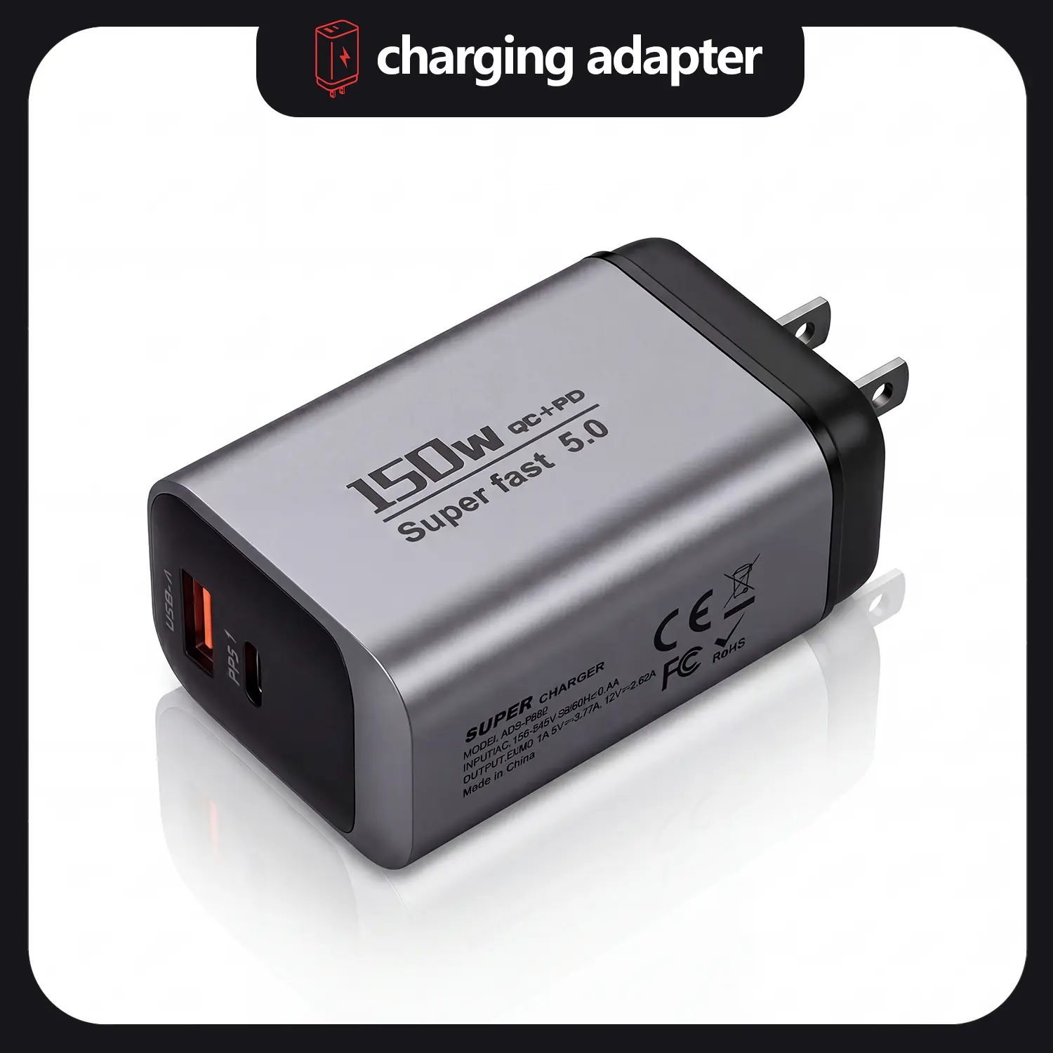 High-Power 150W Portable Charger – Dual Device Charging, Quick Charge, No Battery Stress Travel Charger – Compact, Safe, and Ready for MacBook, iPhone & Android