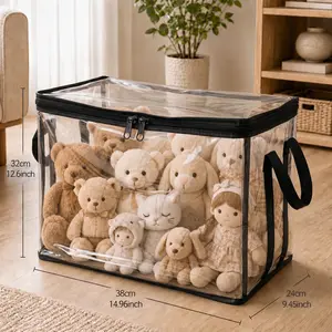 Black PVC Stuffed Animal & Doll Storage Box with Handle – Dustproof, Durable Toy Organizer for Kids’ Room, Playroom, Living Room, or Birthday Gift