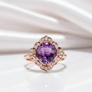 14k Rose 2.65ct Amethyst Diamond Option Ring