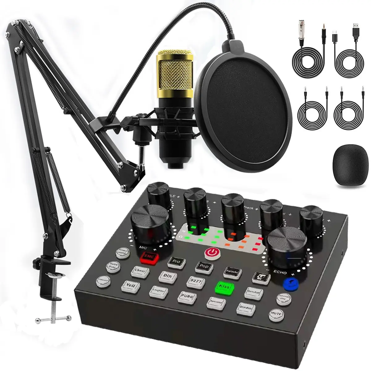 BM-800 Condenser Microphone with V8S Sound Card Set, Professional Podcast Equipment with DJ Mixer Audio Interface, Live Streaming Recording Singing Gaming Home KIT for YouTube TikTok, Black/Gold/Silver Available