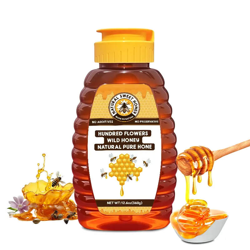 WACACEE Natural Wild Honey, 100% Raw Unfiltered Ambient Plastic Bottle, 360g, No Additives-Preservatives-Added Sugar, Rich in Natural Enzymes-Nutrients, Sweet Flavor, Press-Seal Lid & Easy-Pour Spout, Ideal for Baking-Coffee, Sugar & Sweeteners Staple