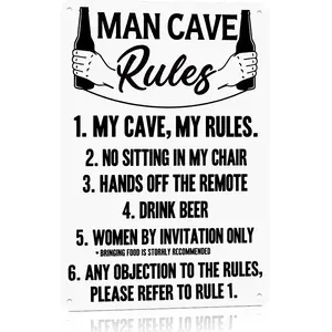 Man Cave Rules Aluminum Sign 8"x12" Funny Beer Bar Garage Wall Decor