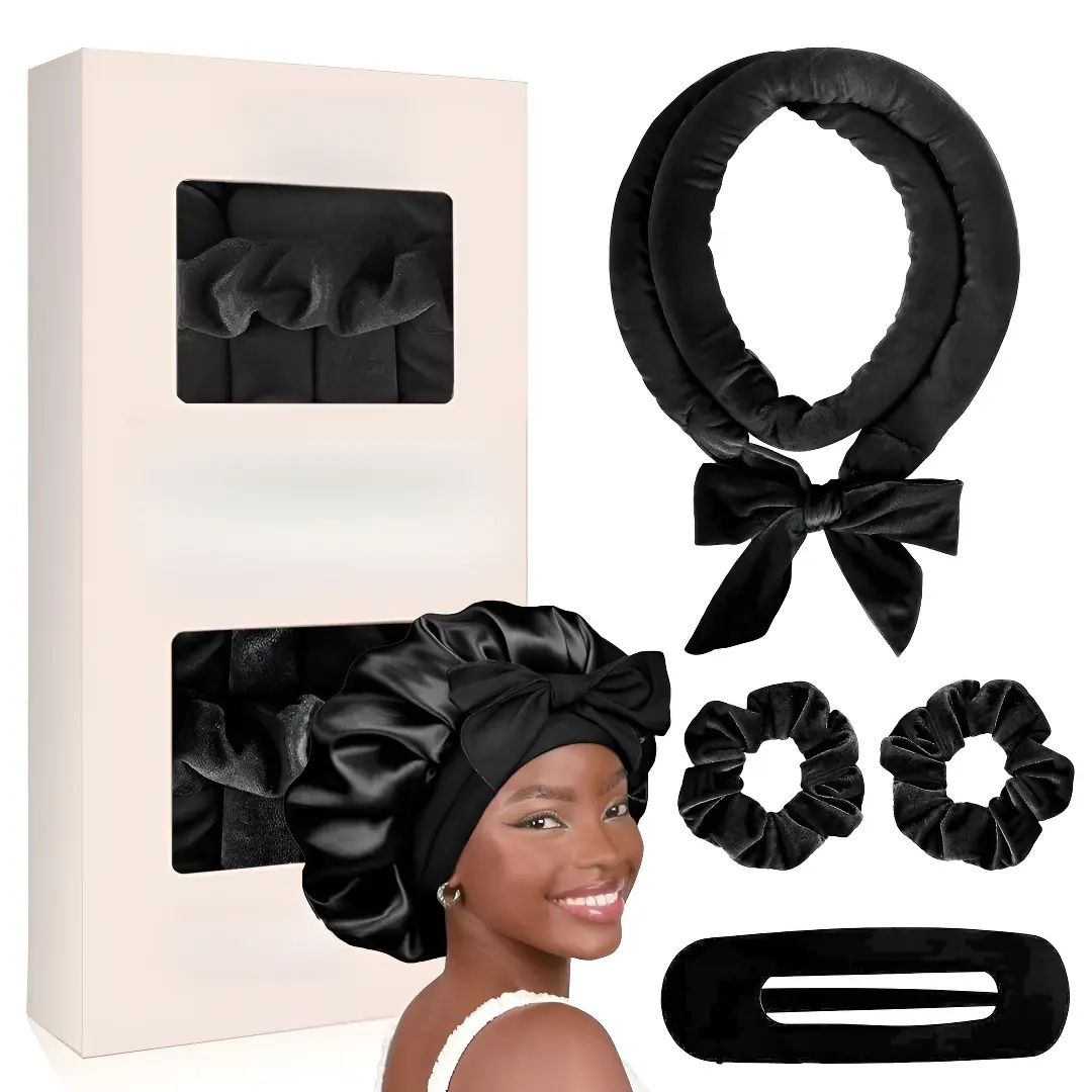 No Heat Curler Set Overnight Natural Curls Kit with Hat and Rubber Bands, Friday Festival Sale, Single Pack Wig & Hair Extension Tools, Heatless Curling Set, Heatless Styling Tools, Heatless Hair Curlers, Heat Free Curls