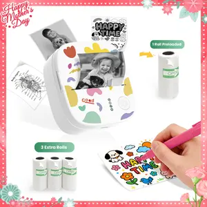 XenGro Mini Printer Bluetooth included 3 Roll label Thermal Pocket Printer,Inkless Small printer B&W Printing Only for Photos, Study Notes, Lists,Memos, Journals Printing Machine Sticky Label, Birthday Gifts for Kids White