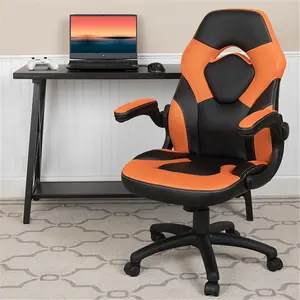 Flash Furniture  X10 Gaming Chair Racing Office Ergonomic Computer PC Adjustable Swivel Chair with Flip Up Arms Leather Soft, Orange & Black