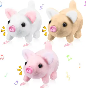 Electric Walking Pig Plush Toy Interactive Stuffed Animal with Wiggling Snout and Tail Music Sound Effects Toy Battery Operated Cute Piggy Gift for Boys Girls Kids Birthday