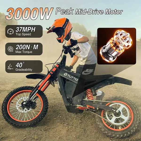 Tuttio Soleil01 Electric Bicycle - High-Performance Sport Mountain Ebike with Strong Mid-Drive System, All-Terrain Cycling Bike, Father's Day Gift, Hiking/Light Outdoor Gear, Youth-Friendly Alternative