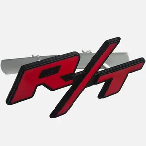 For RT Front Grille Emblems R/T Car Truck Metal Badge Red Black Grill Nameplate