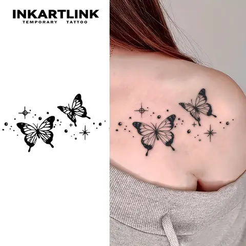 INKARTLINK Medium Semi Permanent Fake Tattoo Stickers - 2 Sheets Butterfly Design, Low Toxic Waterproof Skin-Safe Temporary Tattoos, 1-2 Weeks Long Lasting, Realistic Shape, No Adhesive/Reflection, All Skin Types, Casual Use