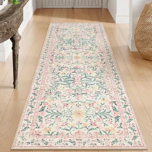 Floral Pattern Runner Rug, Non-slip Soft Floor Mat, Decorative Carpet for Home Living Room Bedroom Dining Room, Boho Runner Rug, Floral Area Rug, Home Decor