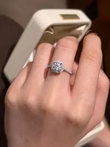 Micro Pave Cushion Cut CZ Ring, Sparkling Halo Setting Wedding Ring, High Quality Cubic Zirconia Fine Jewelry Gift