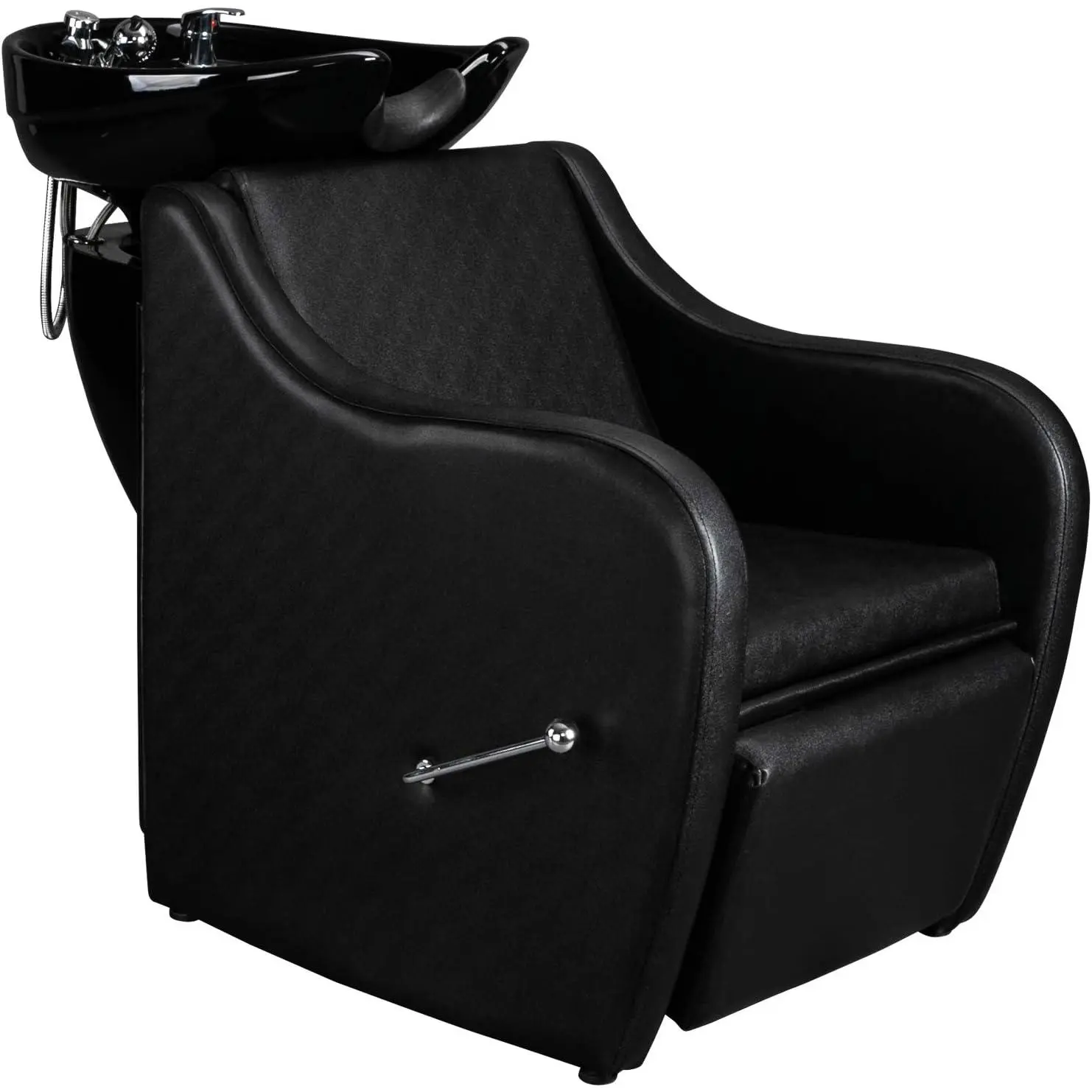 OmySalon Commercial Single Seat Backwash Shampoo Unit - Sturdy Salon Furniture with Ceramic Basin, Adjustable Footrest, Fold Down Rest, Waterproof Reclining Chair for Barber Shops, Spa Salon Equipment, 31 Inches