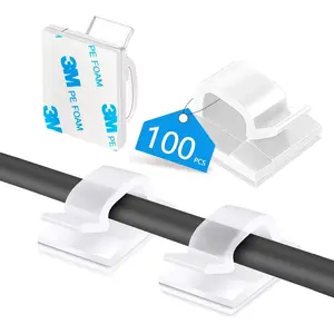 100pcs cable clips adhesive wire clips organizer cord clips management cable staples outdoor strong for wall desk christmas lights string lights tv pc ethernet cable clear small