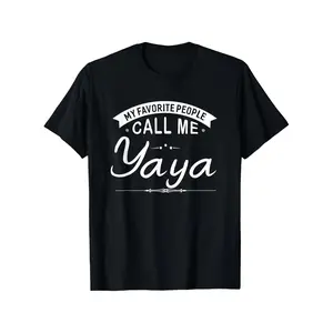 Women's "My Favorite People Call Me Yaya" Grandma Gift T-Shirt - 100% Cotton Retro Casual Tee with Cartoon Print, Short Sleeve Round Neck Comfortable Conventional Fit Top 
