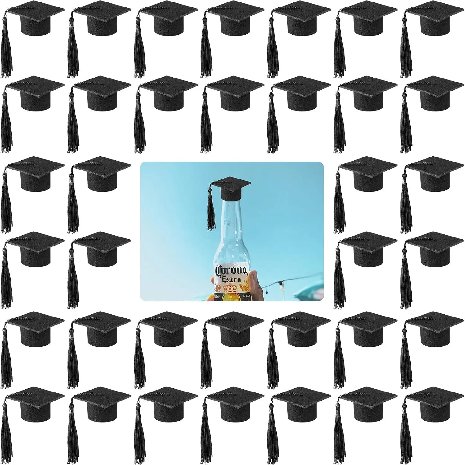 36 Pieces 2026 Mini Graduation Caps with Tassels Graduation Wine Bottle Toppers Black Cap with Black Tassel