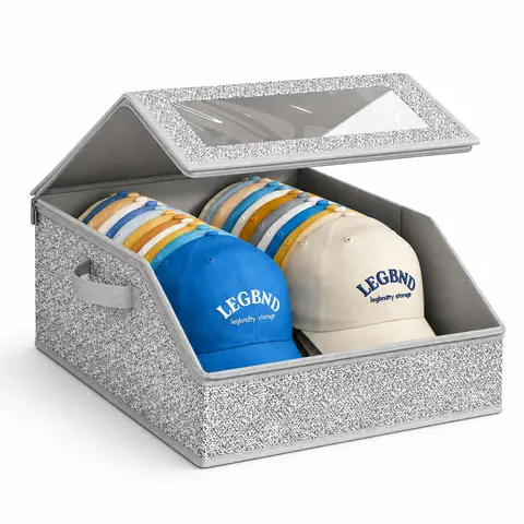 Large Hat Storage Organizer for Baseball Caps, Holds Up to 24 Hats, Double-Row Storage Box with Clear Viewing Window, Dustproof Zippered Lid and Carry Handle for Closet Shelves durable foldable cardboard organizer