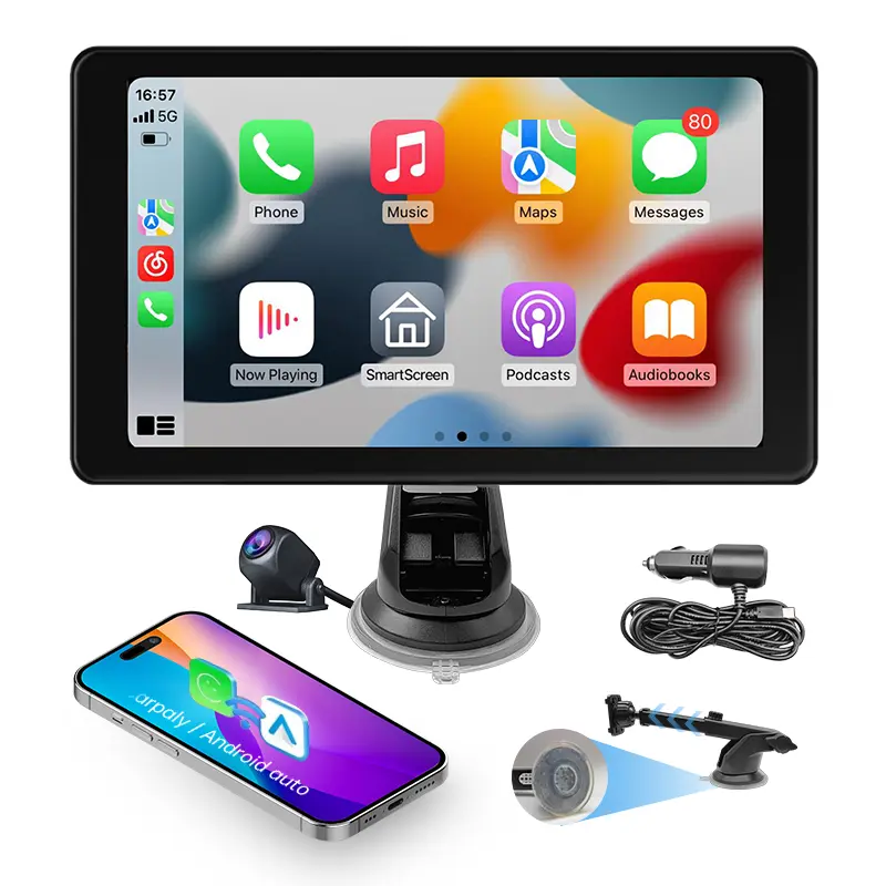 CarPlay Screen 7.2" Wireless, Apple CarPlay Android Auto, Portable Car Stereo with Bluetooth, FM AUX, Mirror Link, Touch Screen, for Old Cars