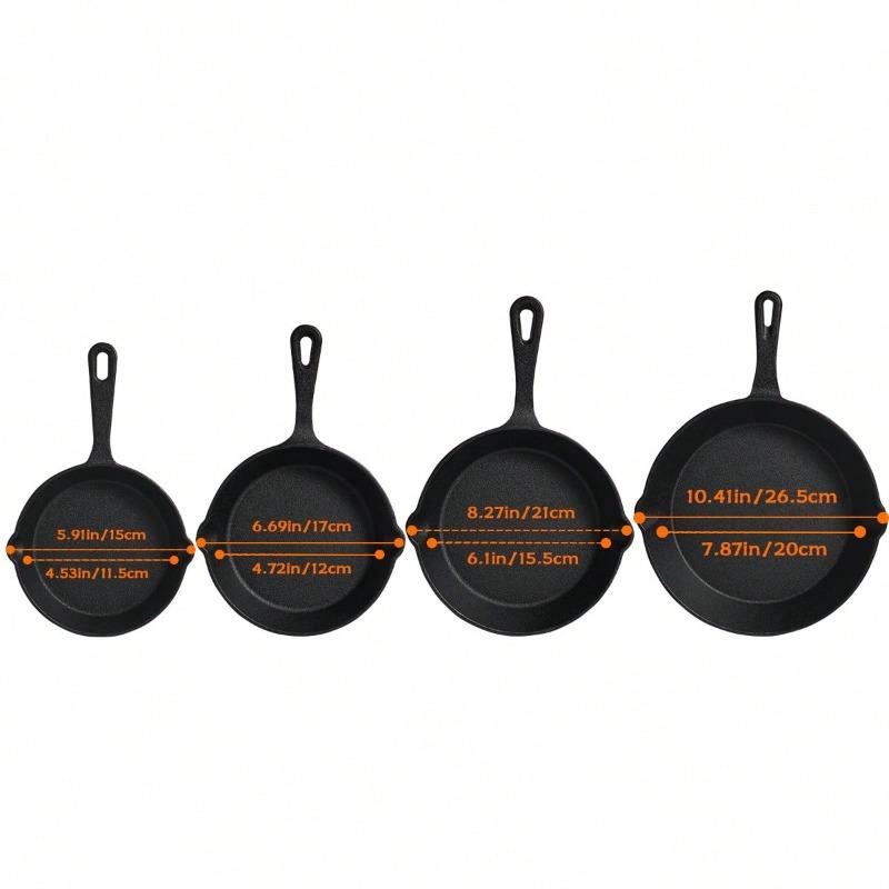 3/4/5PCS Cast Iron Skillet, Frying Pan With Drip Spout, Pre-Cooked Oven Cookware, Indoor And Outdoor Cooking For Camping, Grilling, Restaurant Chef Quality