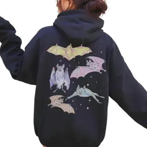 Pastel Goth Bat Hoodie, Creepy Cute Hooded Sweatshirt, Whimsigoth Sweater, Spooky Gift, Cute Bats Hoodie, Goblincore, Pink Halloween Shirt