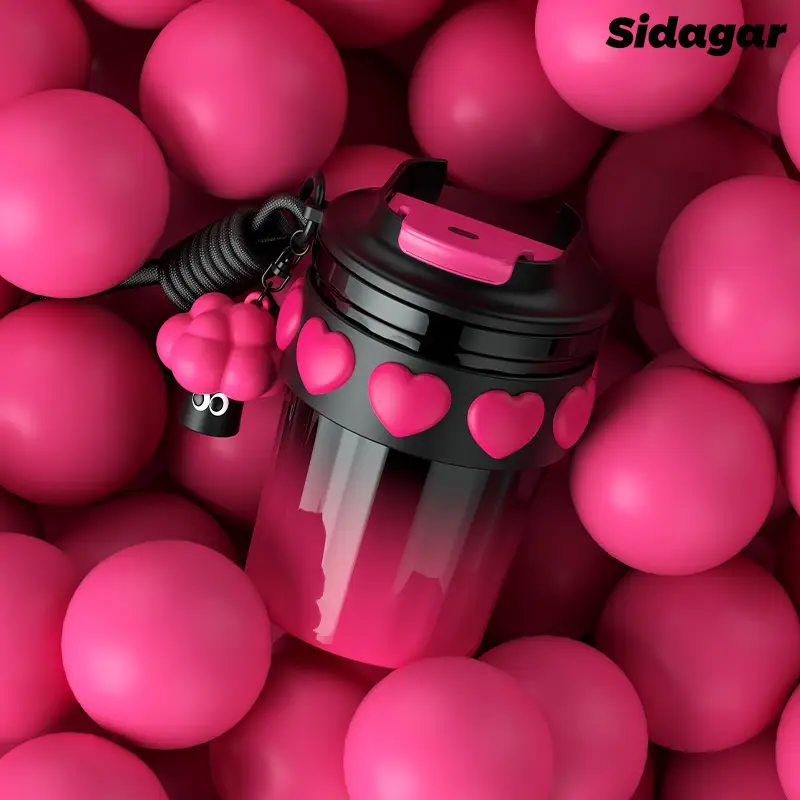 [Sidagar] 12.8oz Iced Coffee Tumbler – 316L Stainless Steel | Long-Lasting Cold Retention | Heart Silicone Sleeve | Portable, Car-Friendly Travel Cup