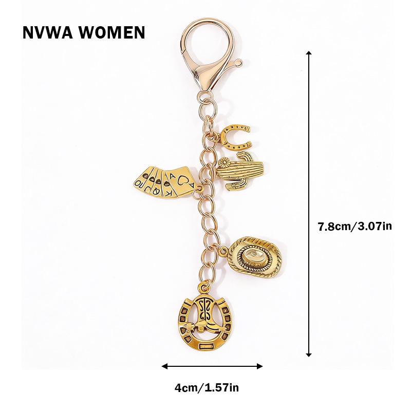 Coastal Cowgirl Purse Charm - Gold Western Chain with Boot & Hat Pendants, Trendy Festival Bag Accessory
