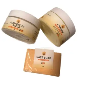 Turmeric Acne Set - Salt Soap 100g, Glow Getter Scrub, Turmeric Glow Face Cream for Clear Skin & Prevent Recurring Acne