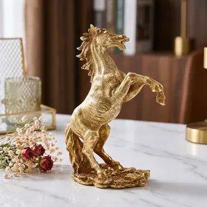 Resin Horse Desktop Decoration, Vintage Gold Leaf Craft, Office Hotel Counter Decor, Living Room Study Table Ornament, 1 Piece