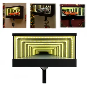 Wall Mounted Infinite LED Mirror Car Key Holder, Mini Car Theme Key Organizer with Illuminated Infinite Mirror Light, Easy Install Entryway Hallway Front Door Key Hanger, Unique Christmas Gift for Car Lovers,Wall-mounted wall ornaments