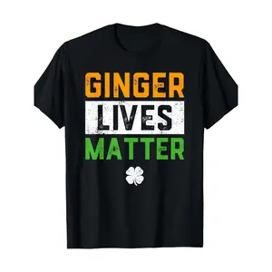 [100% Cotton] Men's "Ginger Lives Matter" St. Patrick's Day T-Shirt - 100% Cotton, Short Sleeve, Crew Neck, Casual Fit, Black with Orange and Green Graphics, Machine Washable, Festive Apparel | Holiday Fashion | Smooth Fab  Golf Gift T-Shirt For Men and W