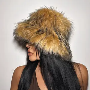 [Stylish Winter Bucket Hat] Women's Winter Bucket Hat - Punk Style Faux Fur Plush, Thick Warm Wide Brim, Adjustable Drawstring Closure, Lightweight & Hand Washable for Casual Outings & Cold Weather, Stylish Outdoor Wear