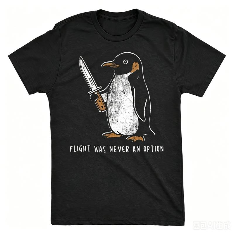 Men's Retro Distressed Knife Penguin Slogan Print Pure Cotton Short-Sleeve Crew Neck T-Shirt - Casual Streetwear Tee, Soft Fabric Menswear Top, Tshirt