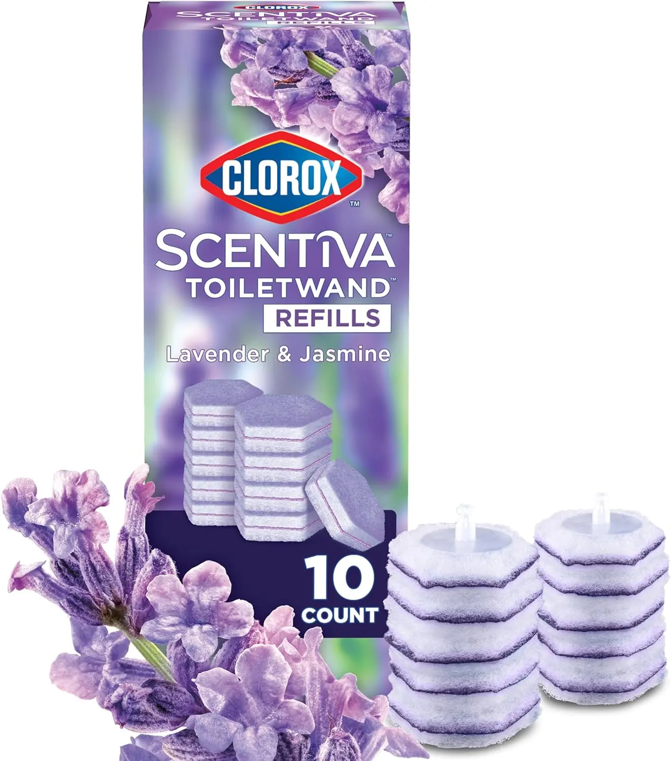 Clorox Scentiva ToiletWand Refills, Lavender & Jasmine Scent, 10 Count