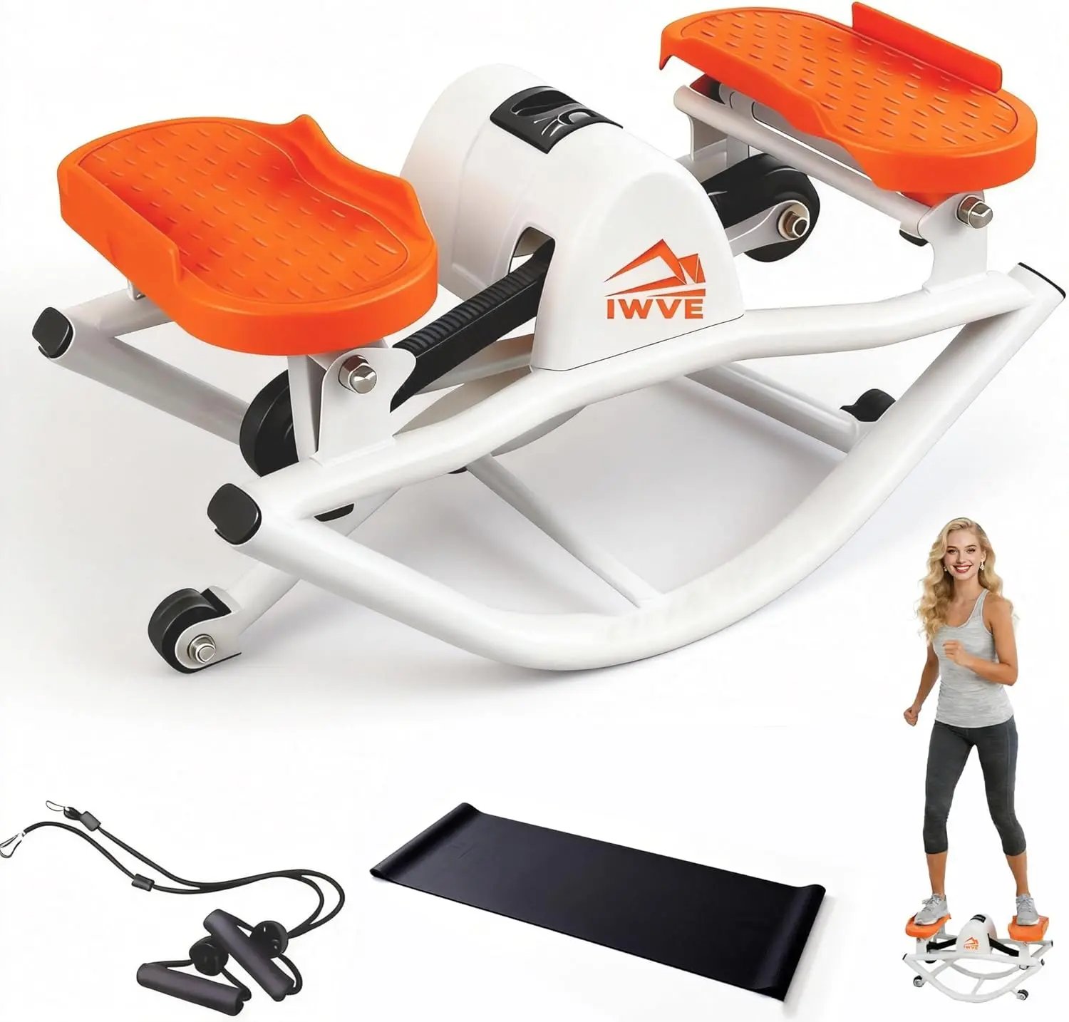 Rocking Stepper for Exercise at Home, Side-to-Side 3D Motion Stair Machine with Resistance Bands, Quiet Low-Impact Cardio Trainer, 380 lb Capacity