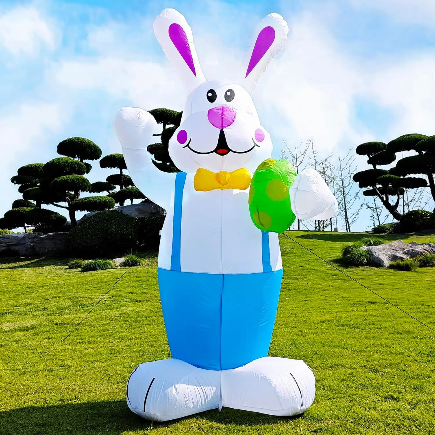 6FT Waterproof Easter Blue Bunny Decoration, Giant Rabbit Holding Easter Egg with LED Lights, Outdoor Holiday Party Ornament for Indoor Use, 6Ft Easter Blue Bunny With Egg