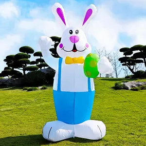 6FT Easter Inflatable Bunny Giant Bunny Holding Easter Egg with LED Lights for Holiday Party Indoor Outdoor